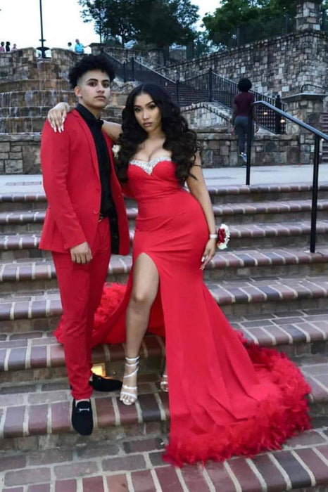 Beautiful Sweetheart Side Slit Cheap Red Ball Gowns - Bridelily Beautiful Sweetheart Side Slit Cheap Red Ball Gowns - Bridelily