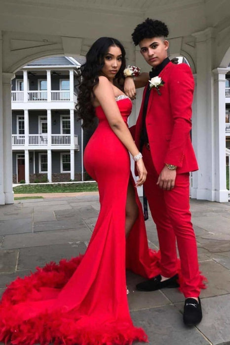 Beautiful Sweetheart Side Slit Cheap Red Ball Gowns - Bridelily