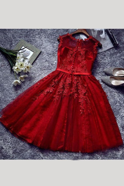 Beautiful Short Appliqued Tulle Cocktail Homecoming Dress With Sash - Prom Dresses