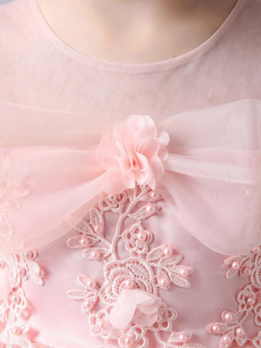 Pink Flower Girl Dresses Jewel Neck Sleeveless Short Princess Lace Flowers Formal Kids Pageant Dresses
