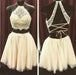 Beige Two Pieces Lace Top Halter Sleeveless Graduation Homecoming Dress for Teens - Prom Dresses