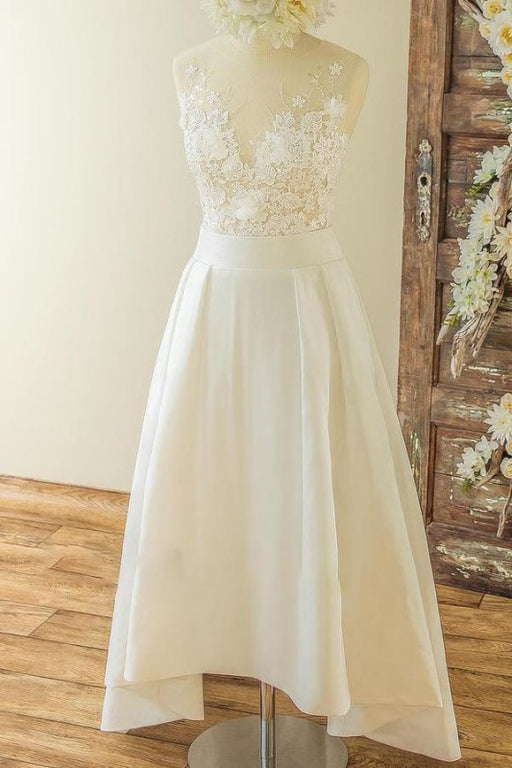 Best Applqiues High Low A-line Stain Wedding Dress - Wedding Dresses