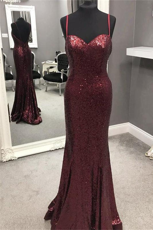 Best Best Chic Spaghetti Strap Mermaid Sequined Prom Sparkly Floor Length Backless Evening Dress - Prom Dresses