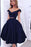Best Fascinating Two Pieces Off Shoulder Navy Blue Homecoming Dresses Short Prom Gowns - Prom Dresses