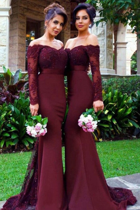 Best Glorious Beautiful Mermaid Off-the-Shoulder Long Sleeves Bridesmaid/Prom Dress with Lace Appliques - Prom Dresses
