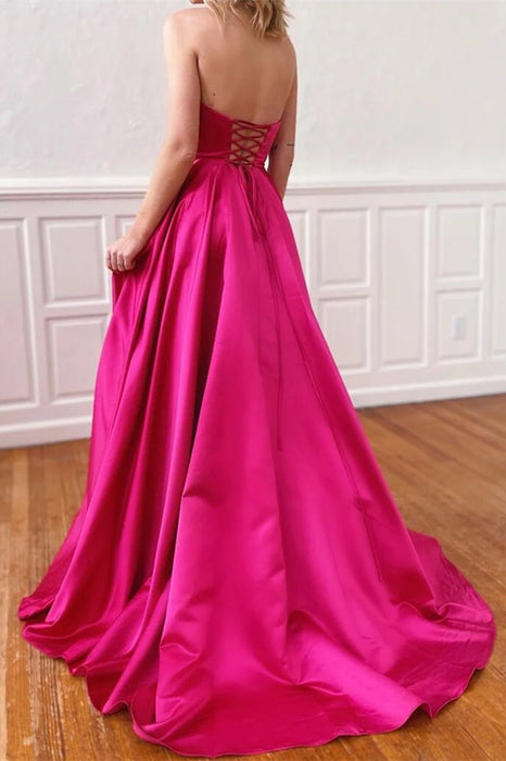 Bold Fuchsia Prom Gown with Side Split and Convenient Pockets