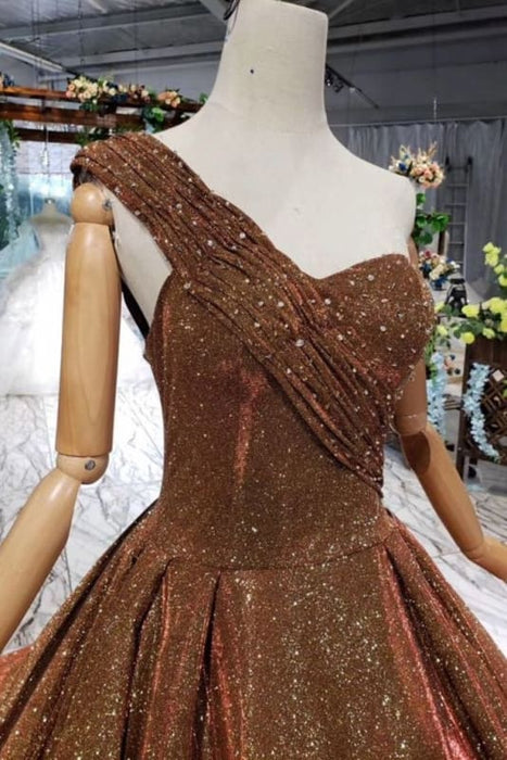 Big Prom One Shoulder Lace Up Back Sequins Beads Quinceanera Dresses - Prom Dresses
