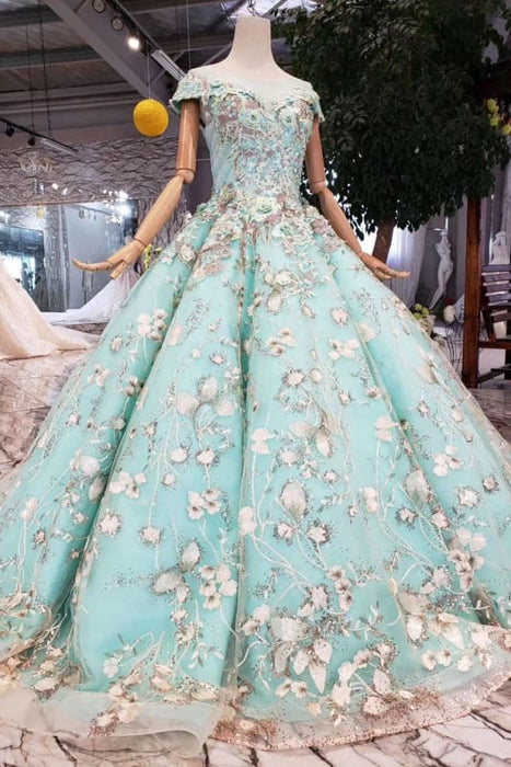 Big Sheer Neck Puffy Elegant Red Ball Gown Prom Dress - Bridelily Big Sheer Neck Puffy Elegant Red Ball Gown Prom Dress - Bridelily