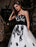 Black A-Line Wedding Dress Strapless Black Applique Sash Tulle Satin Fabric Wedding Gown
