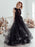 Black Bridal Dress A-Line Illusion Neckline Sleeveless Backless Applique Floor-Length Lace Tulle Bridal Gowns