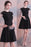 Black Cap Sleeves Satin Short Homecoming Dress with Lace Cute Mini Cocktail Dresses - Prom Dresses