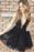 Black Deep V-neck Sexy Sleeveless Short Homecoming Dresses - Prom Dresses