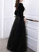 Black Evening Dress A-Line Jewel Neck Long Sleeves Sequined Lace Soft Tulle Floor-Length Formal Party Dresses