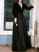 Black Evening Dress A-Line Jewel Neck Long Sleeves Sequined Lace Soft Tulle Floor-Length Formal Party Dresses