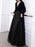 Black Evening Dress A-Line Jewel Neck Long Sleeves Sequined Lace Soft Tulle Floor-Length Formal Party Dresses