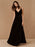 Black Evening Dress A-Line V-Neck Floor-Length Sleeveless Zipper Sash Matte Satin Formal Party Dresses