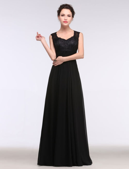 Black Evening Dress Lace Sweatheart Maxi Party Dress A Line Sleeveless Floor Length Mother's Dress