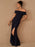 Black Evening Dress Sheath Bateau Neck Floor-Length Short Sleeves Zipper Split Front Satin Fabric Social Pageant Dresses