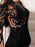 Black Evening Dress Sheath Bateau Neck Long Sleeve Chiffon Floor-Length Lace Bodycon Social Party Dress Pageant Dress
