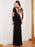 Black Evening Dress Sheath Bateau Neck Long Sleeve Chiffon Floor-Length Lace Bodycon Social Party Dress Pageant Dress