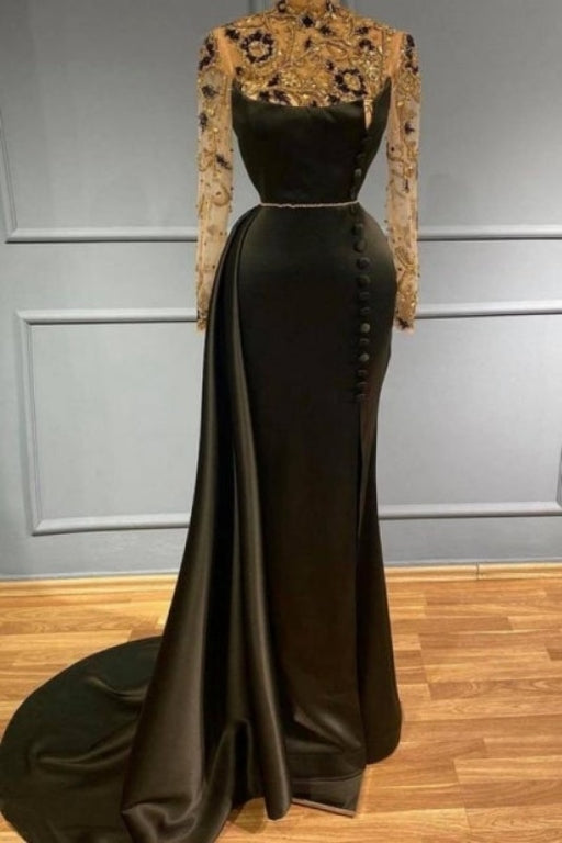 Black evening dress with sleeves Floor-Length Sparkly Prom dresses - Prom Dresses