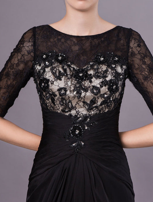 Black Evening Dresses Half Sleeves Lace Beading Chiffon Long Formal Gowns wedding guest dress Bridelily Black Evening Dresses Half Sleeves Lace Beading Chiffon Long Formal Gowns wedding guest dress Bridelily