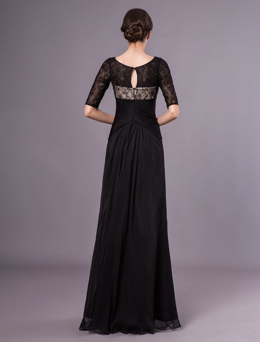 Black Evening Dresses Half Sleeves Lace Beading Chiffon Long Formal Gowns wedding guest dress