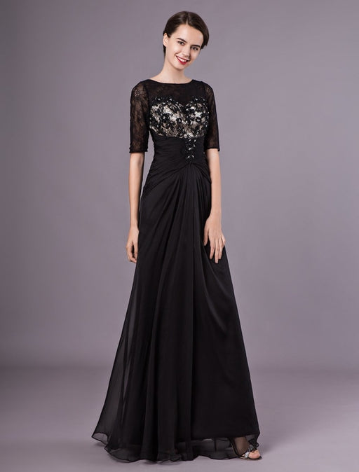 Half Sleeve Sequin Embellished Black Chiffon Maxi Dress | Long sleeve prom  dress lace, Prom dresses long with sleeves, Chiffon maxi dress