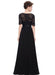Black Evening Dresses Lace Applique Mother Of The Bride Dresses Chiffon Jewel Neck Half Sleeve A Line Floor Length Wedding Guest Dresses