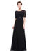 Black Evening Dresses Lace Applique Mother Of The Bride Dresses Chiffon Jewel Neck Half Sleeve A Line Floor Length Wedding Guest Dresses
