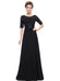 Black Evening Dresses Lace Applique Mother Of The Bride Dresses Chiffon Jewel Neck Half Sleeve A Line Floor Length Wedding Guest Dresses