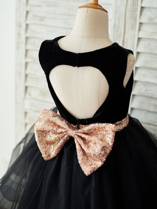 Flower Girl Dresses Bows Sleeveless Jewel Neck Black Formal Kids Party Dresses
