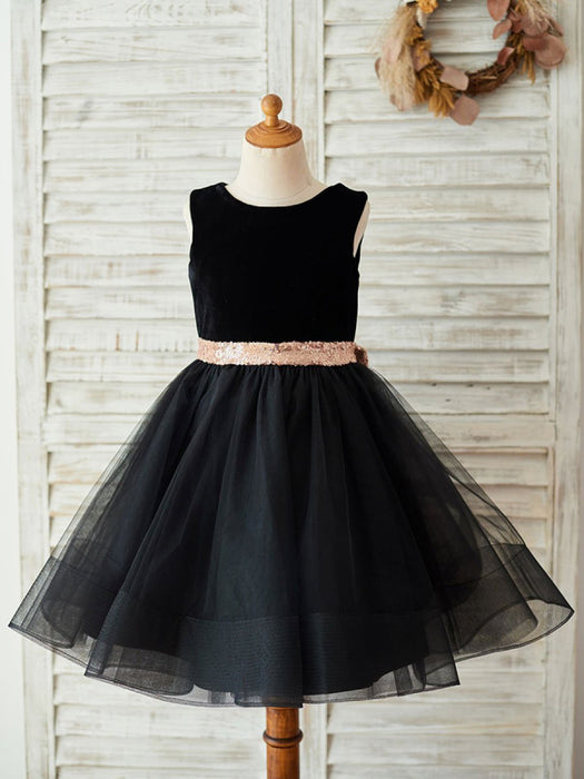Flower Girl Dresses Bows Sleeveless Jewel Neck Black Formal Kids Party Dresses