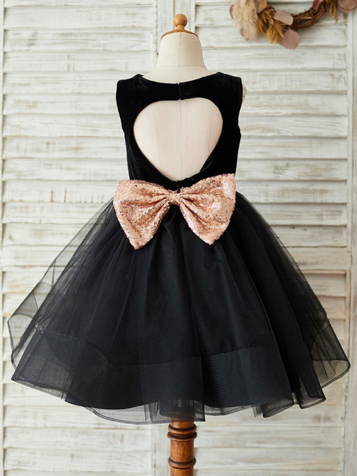 Flower Girl Dresses Bows Sleeveless Jewel Neck Black Formal Kids Party Dresses