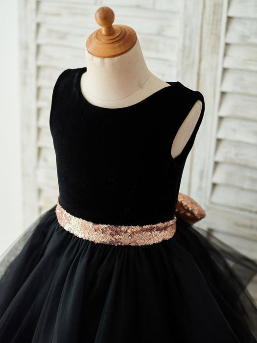 Flower Girl Dresses Bows Sleeveless Jewel Neck Black Formal Kids Party Dresses