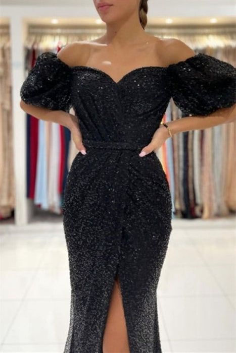 Black Glitter Evening Dresses Prom dresses with sleeves - Prom Dresses
