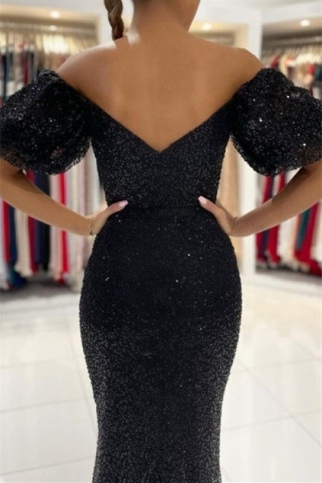 Black Glitter Evening Dresses Prom dresses with sleeves - Prom Dresses