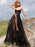 Black Gothic Wedding Dresses A-Line Floor-Length Strapless Neck Sleeveless Lace Bridal Gown