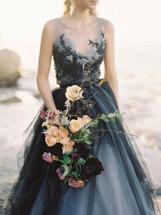 Black Gothic Wedding Dresses A-Line On Sale-Bridelily Black Gothic Wedding Dresses A-Line On Sale-Bridelily