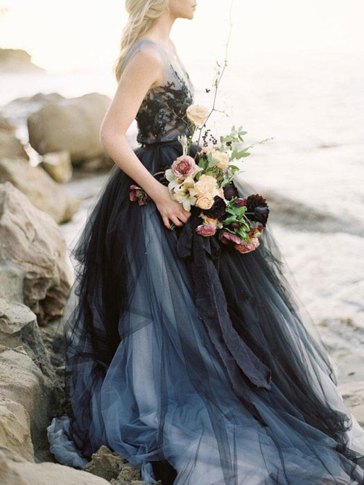 Black Gothic Wedding Dresses A-Line On Sale-Bridelily Black Gothic Wedding Dresses A-Line On Sale-Bridelily
