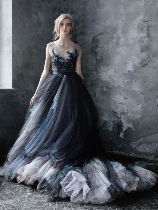 Black Gothic Wedding Dresses A-Line On Sale-Bridelily Black Gothic Wedding Dresses A-Line On Sale-Bridelily
