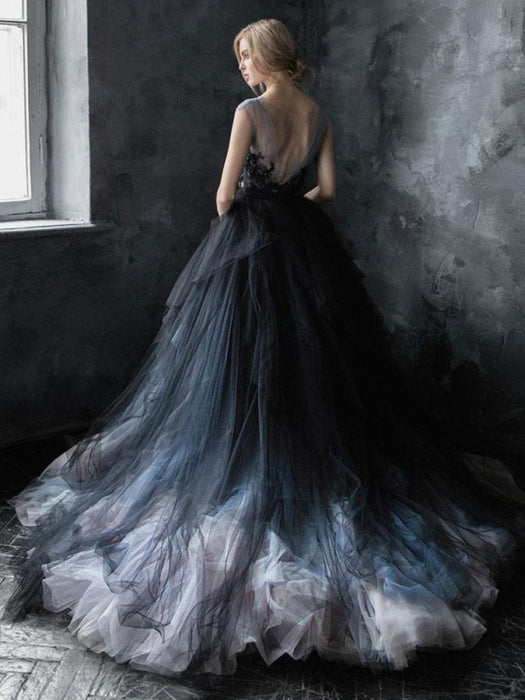 Black Gothic Wedding Dresses A-Line On Sale-Bridelily Black Gothic Wedding Dresses A-Line On Sale-Bridelily