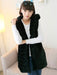 Black Hooded Vest Faux Fur Polyester Trendy Vest for Women