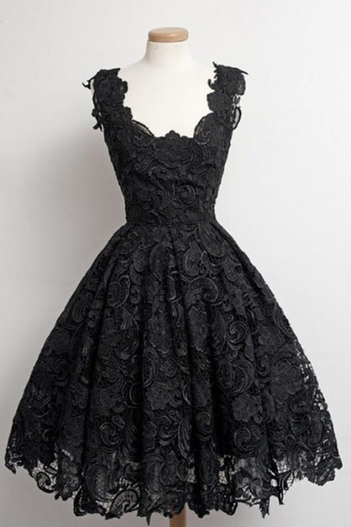 Black Lace Strap Prom Homecoming Dress - Prom Dresses