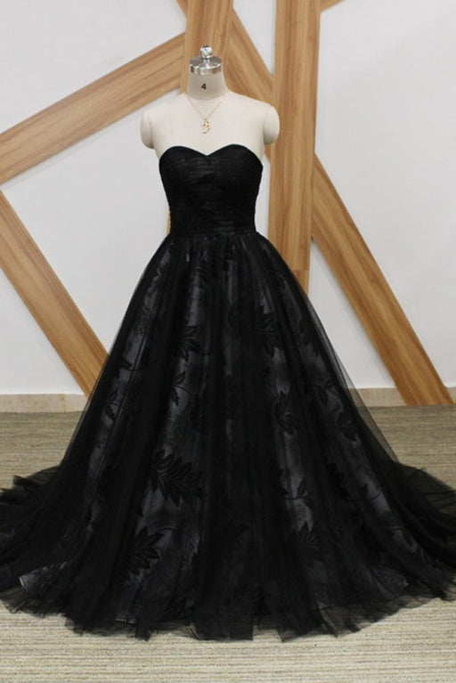 Black Lace Strapless Sweet 16 Prom Long Tulle Graduation Dress - Prom Dresses