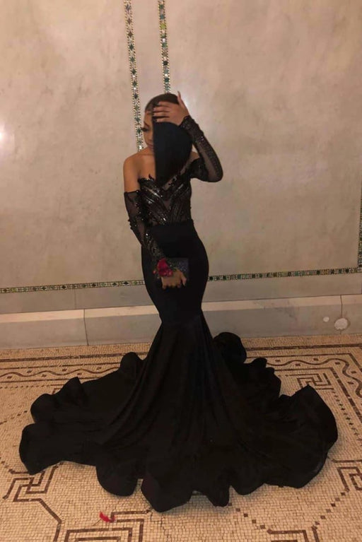 Black Long Sleeves Floor Length Mermaid Dresses - Prom Dresses