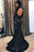 Black Mermaid Jewel Sleeve Lace Open Back Evening Dress Long Prom Dress - Prom Dresses