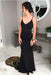 Black Mermaid Prom Spaghetti Strap Sleeveless Evening Dress with Lace Flowers - Prom Dresses