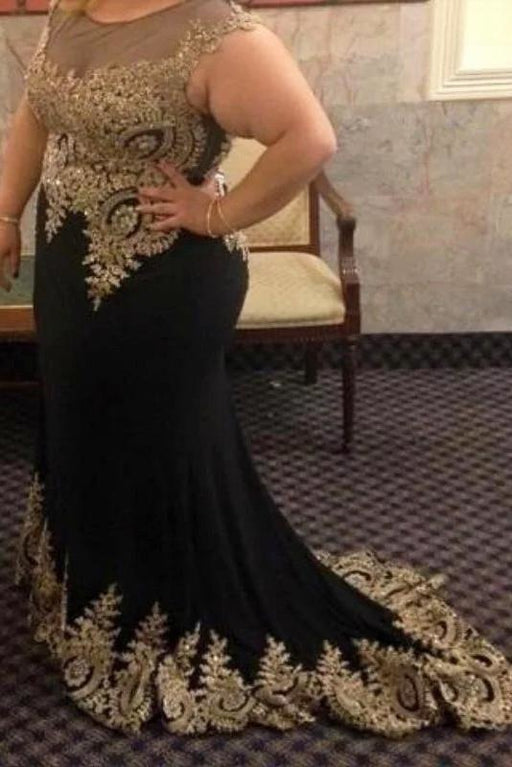 Black Mermaid Sleeveless with Lace Appliques Plus Size Prom Dress - Prom Dresses
