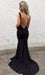 Black Mermaid V Neck Backless Long Prom Dresses with Sweep Train, Mermaid Black Formal Dresses, Evening Dresses